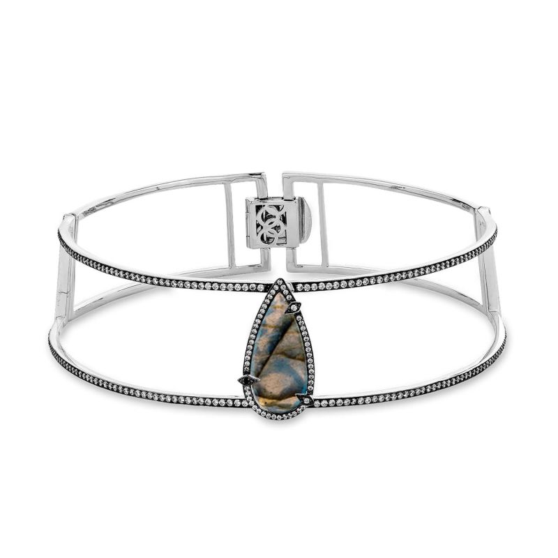 Awaken Choker With Natural Black Diamond & Labradorite In Platinum image