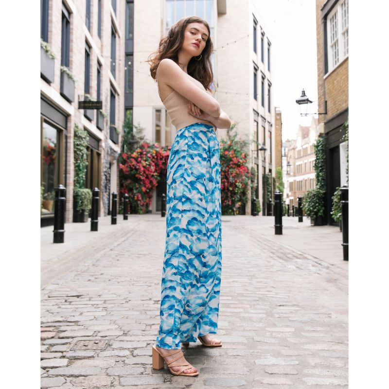 The Alba Wide Leg Trousers In Blue Sky Satin image