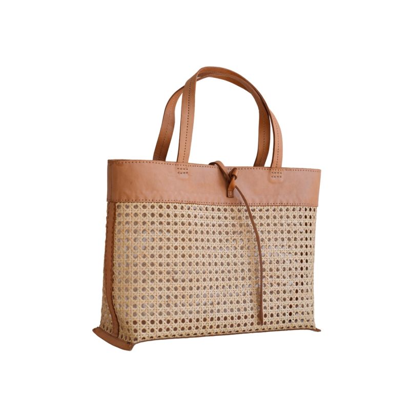 Madison Cane Webbing Leather Tote In Camel | Pink Haley | Wolf & Badger