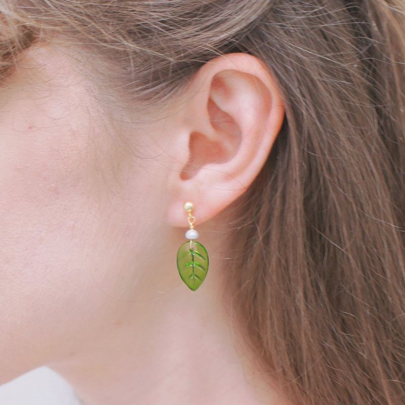 Strawberry Huggie Hoop & Leaf Stud Mismatched Earrings image