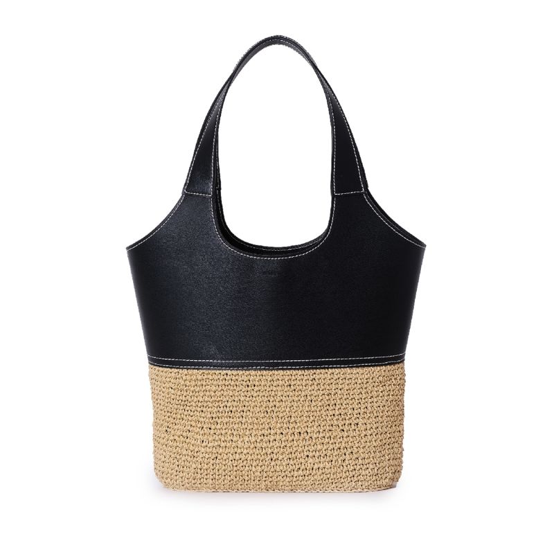 Vegan Bio-Leather & Handwoven Raffia Shoulder Bag Black image