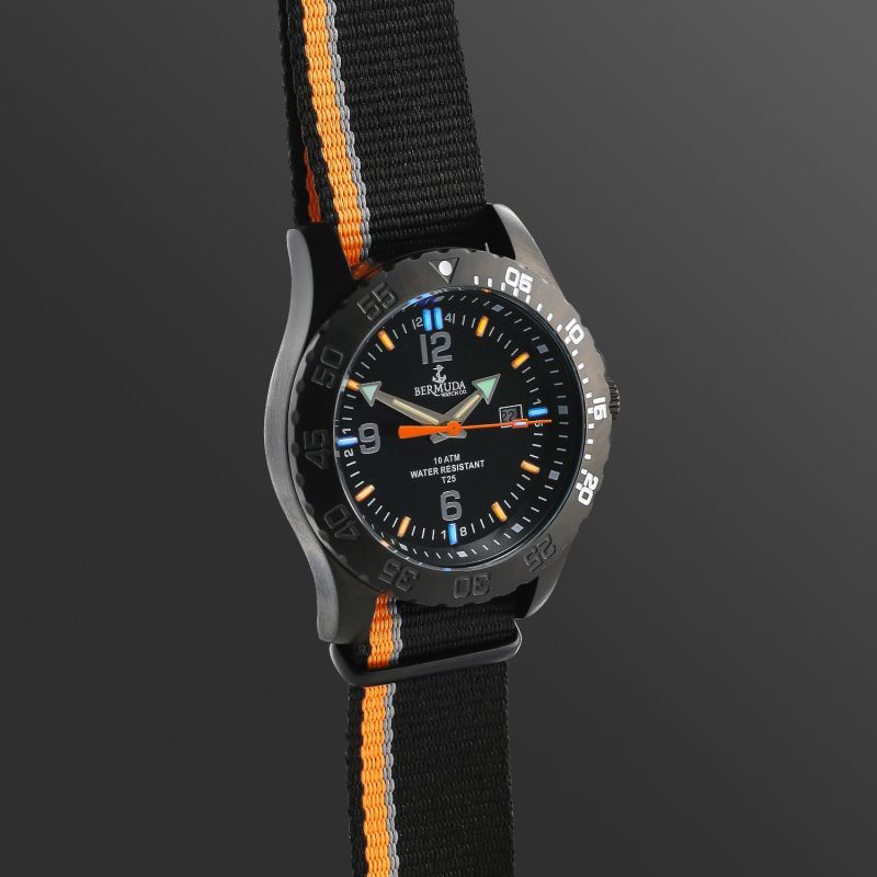 Bermuda Watch Co Stovel Bay Black & Orange Nylon Gtls Watch image