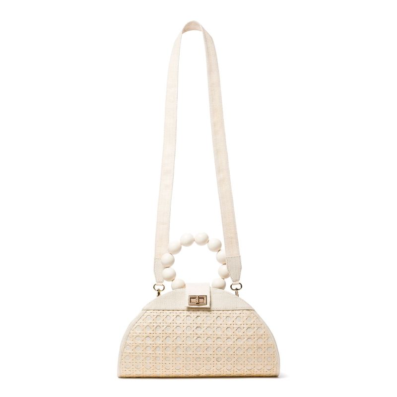 The Isabella White & Cream Rattan Woven Handbag image