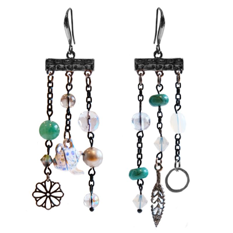 Limited Green Agate & Gunmetal Charm Earring image