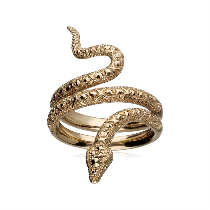 Gold Plated Marcasite Snake Wrap Ring | Gemondo | Wolf & Badger