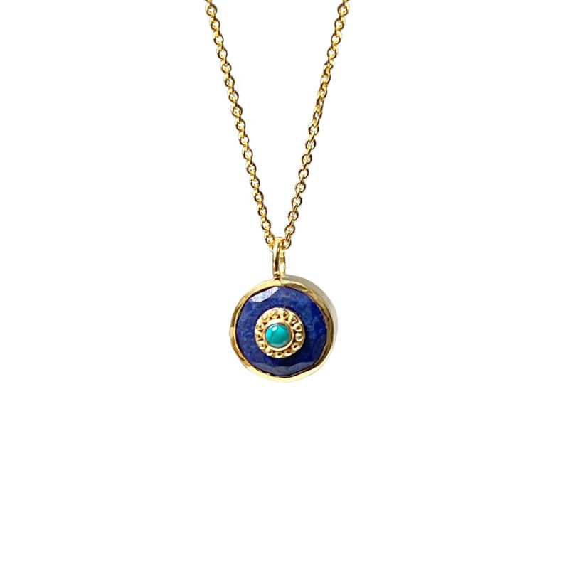 Azure Lapis Lazuli & Howlite Turquoise  Pendant On A  Simple Chain image