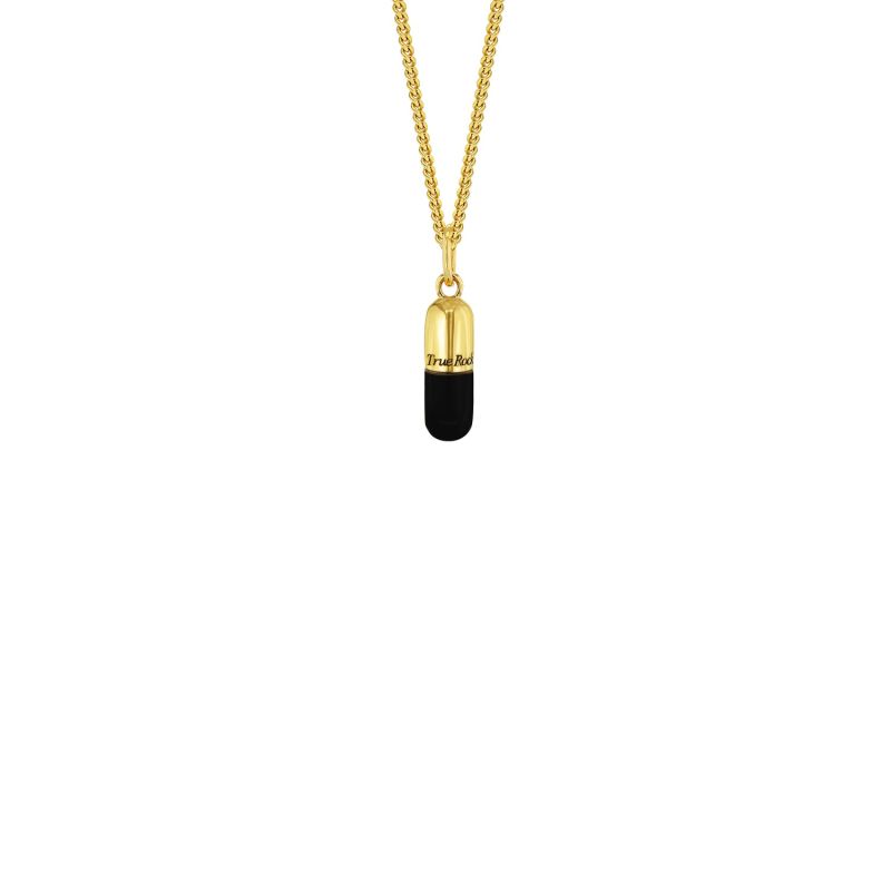 18Kt Gold-Plated & Black Enamel Mini Pill Pendant image