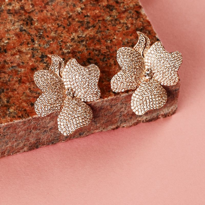 Flower Large Stud Earrings Rose Gold image