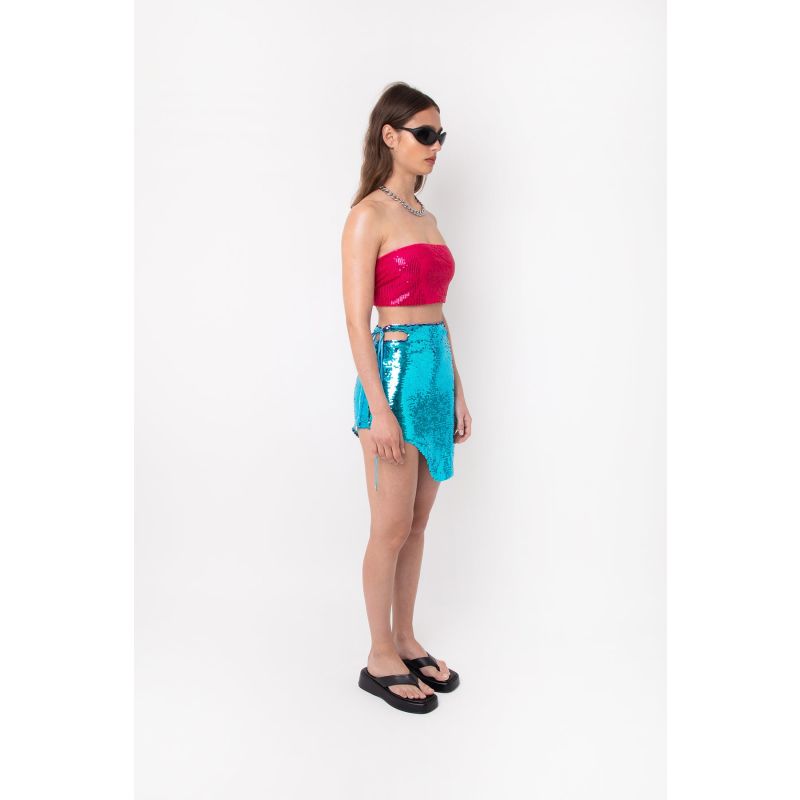 Hailey Blue Sequinned Mini Skirt | AMY LYNN | Wolf & Badger