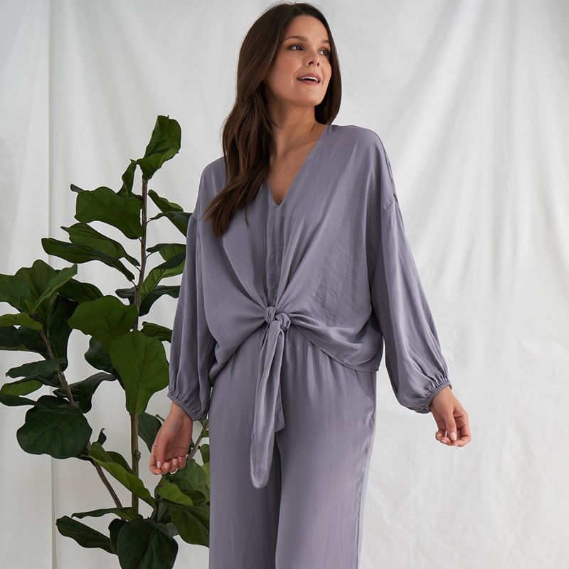 Satin Loungewear Set In Grey image