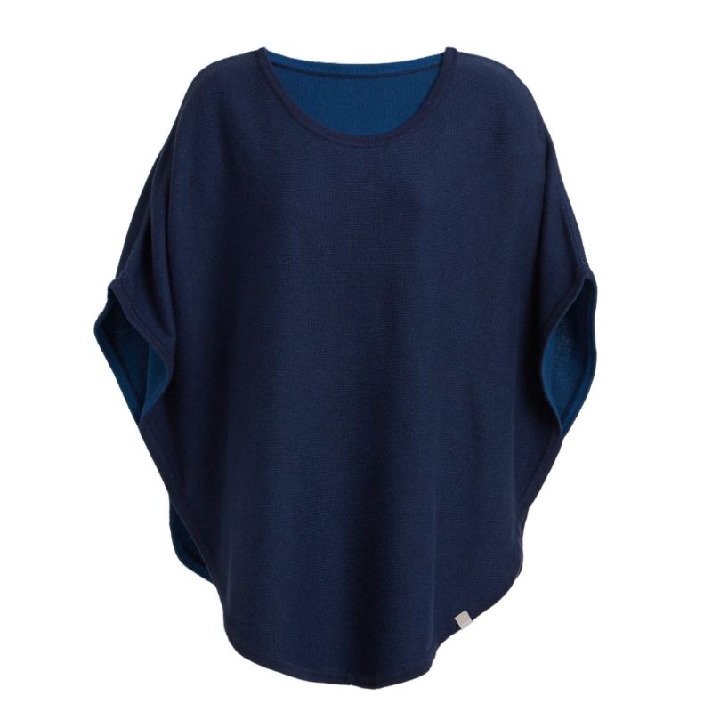 Flora Cotton Cashmere Reversible Poncho Navy & Blue image