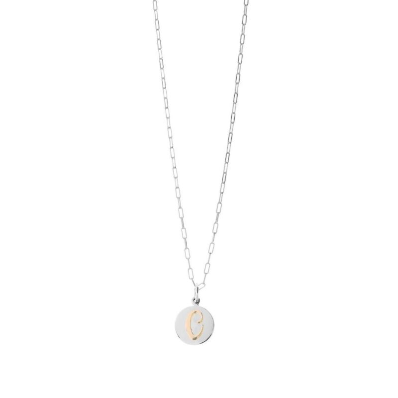 Recognised Sterling Silver C Alphabet Popon Pendant & Papeclip Chain Necklace image