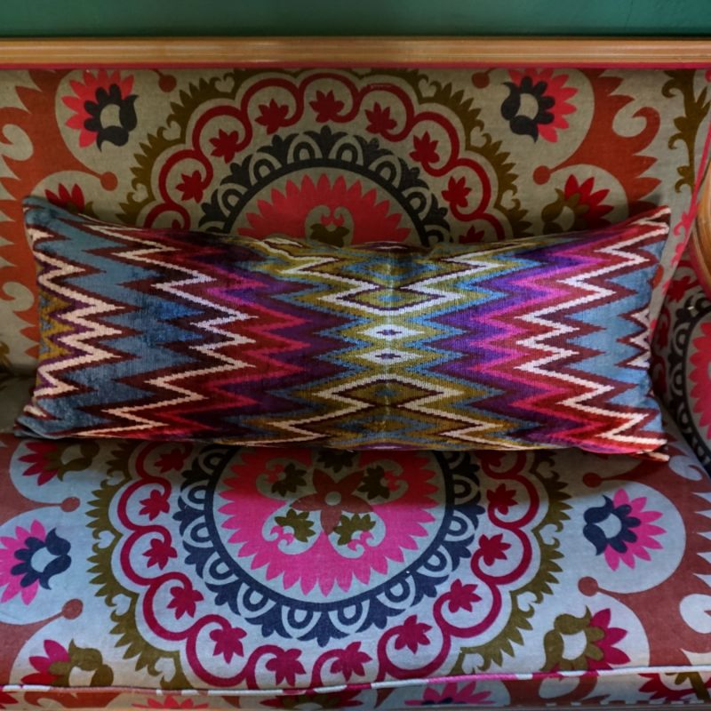 Velvet Zig Zag Ikat Bolster Xl Cushion image