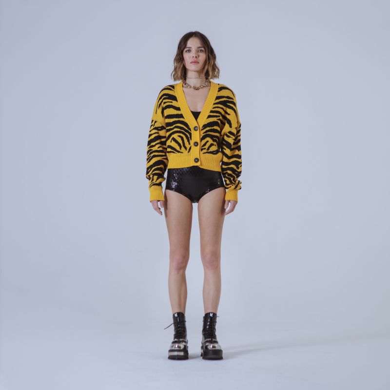 Dakota Yellow/Black Tiger-Jacquard Short Cardigan image