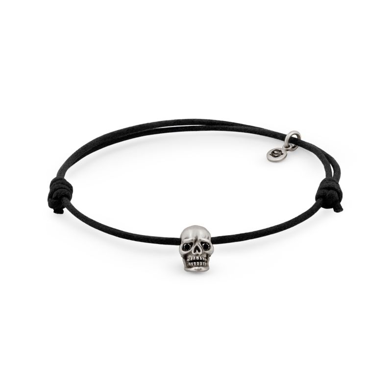 Skull Bracelet in Oxidized Silver with Black Diamond Eyes image