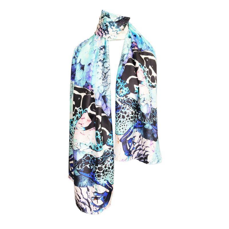 Frogs & Feathers Aqua Large Silk Scarf image