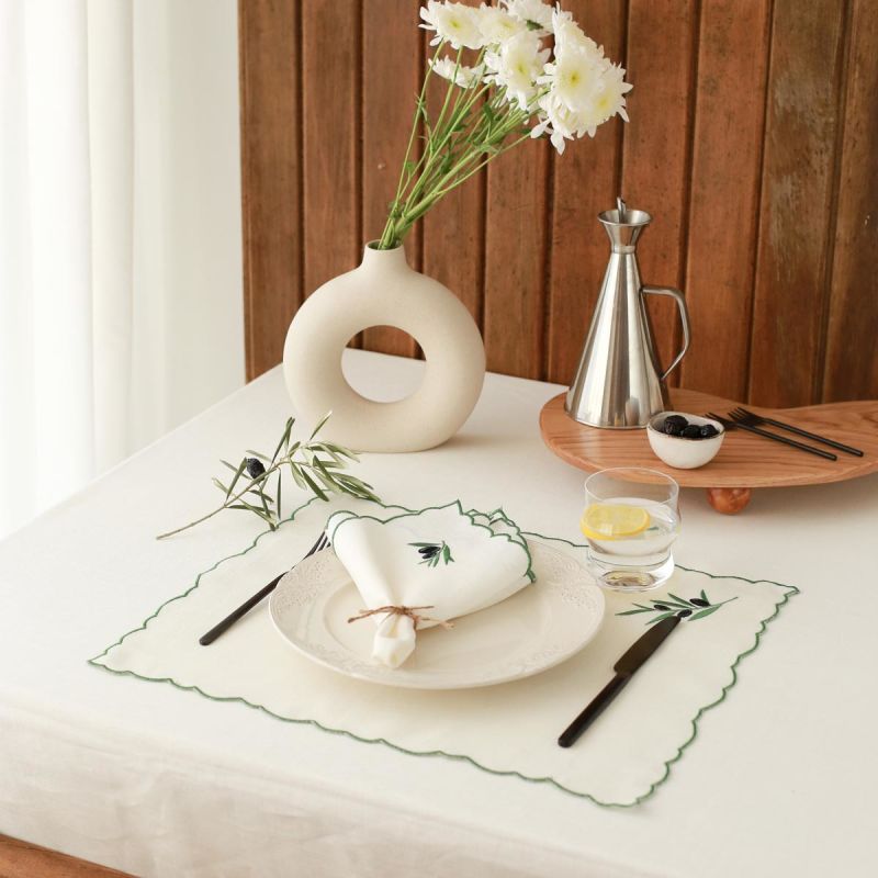 Olive Embroidery Linen Placemat Set of 2 image