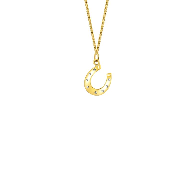 2 Tone 18Kt Gold Plated & Sterling Silver Mini Horse Shoe Charm On Gold Plated Hoop Earing image