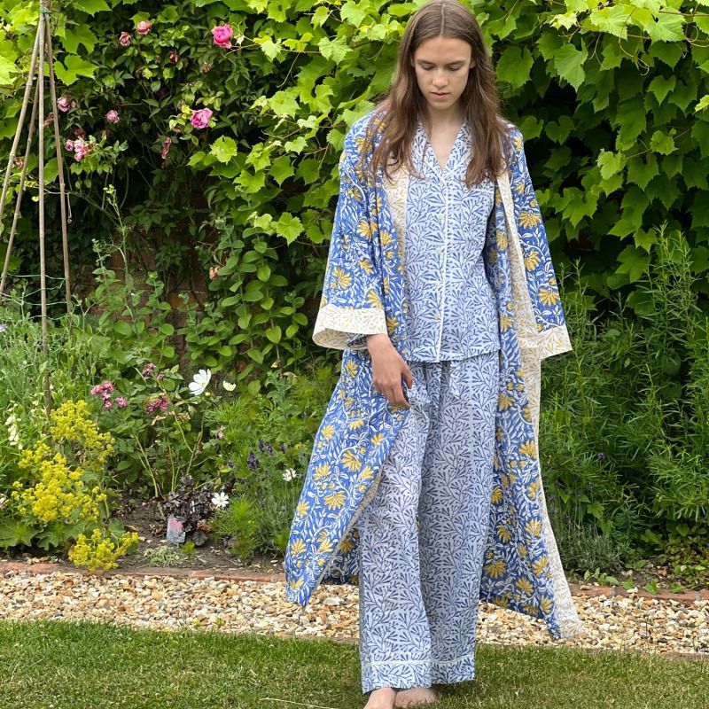 Blue Floral Cotton Full Length Kimono image