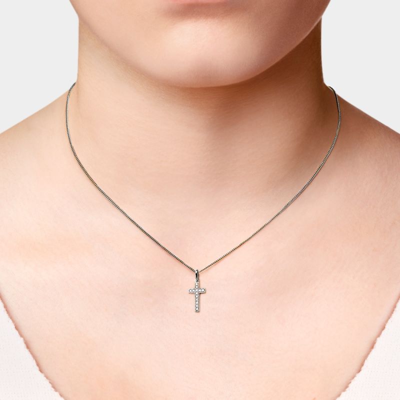 Diamond Studded Mm Cross Pendant White Gold image