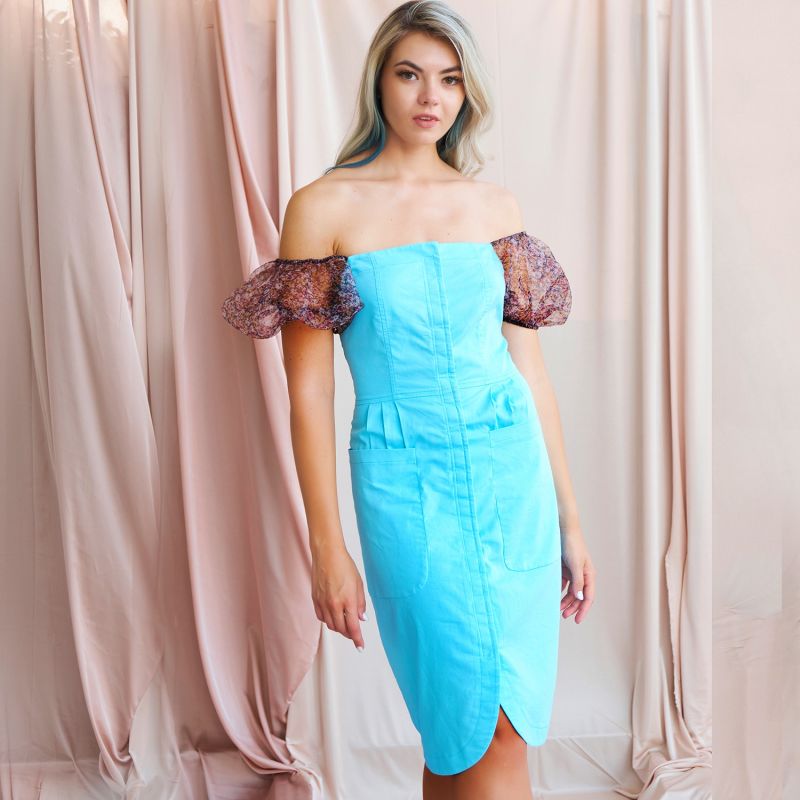 Baby Blue Puffedd Sleev Dress image