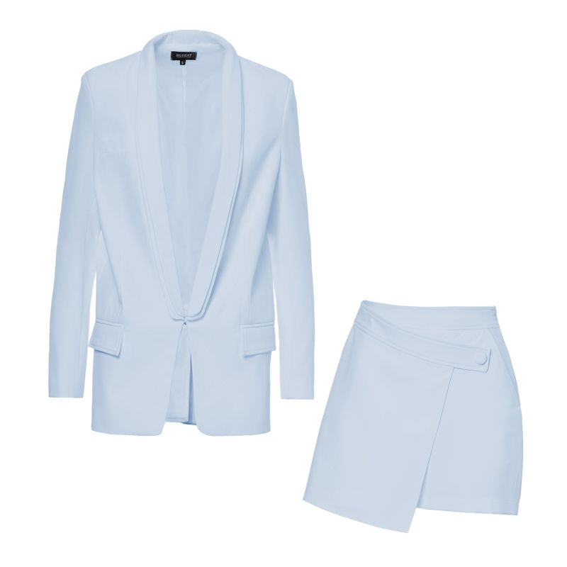 Baby Blue Suit With Oversized Blazer With Double Lapels And Shorts With
