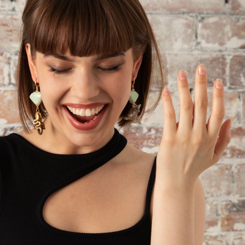 Baby Tiger & Snake Gold Earrings image