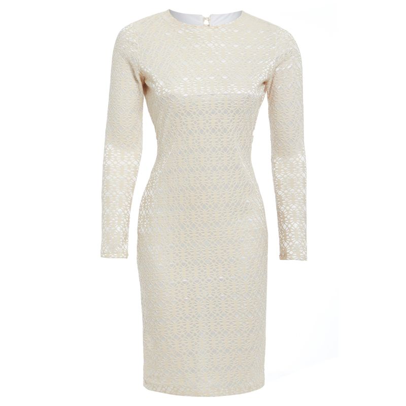 Ivory Long Sleeve Backless Dress image