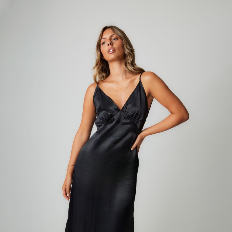 Backless Slip Midi Dress Black UNUM DIEM Wolf Badger