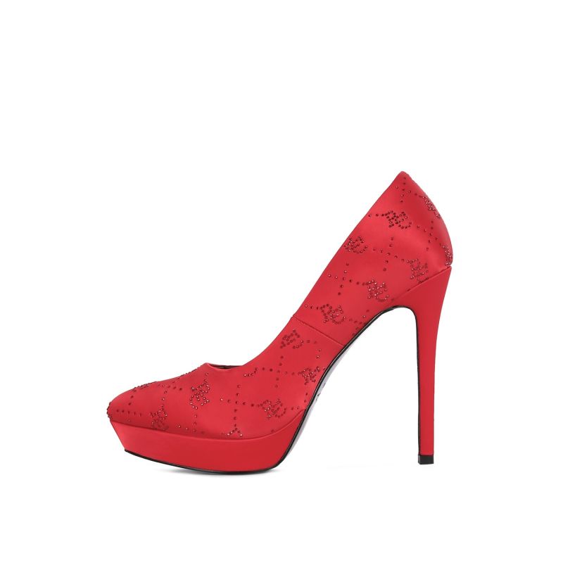 Ballard Red Monogram Satin Stiletto Pumps image