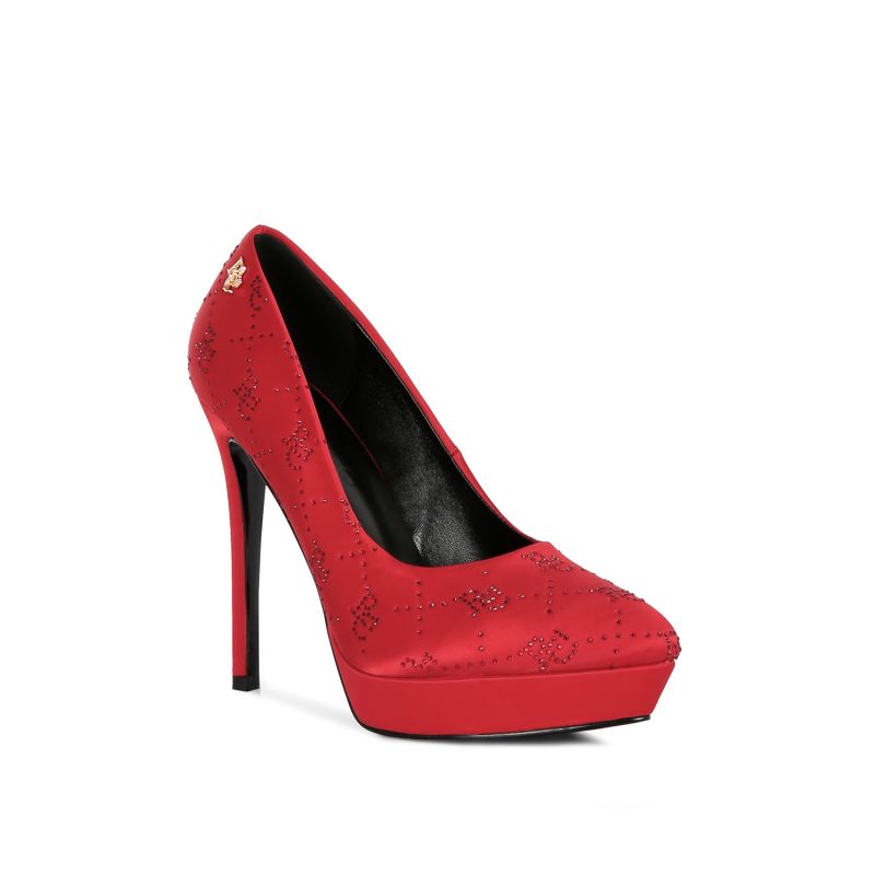 Ballard Red Monogram Satin Stiletto Pumps image