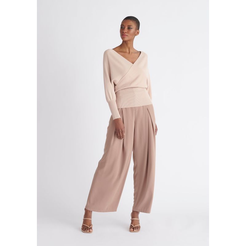 Tila Long Balloon Sleeve Wrap Front Dress Blush