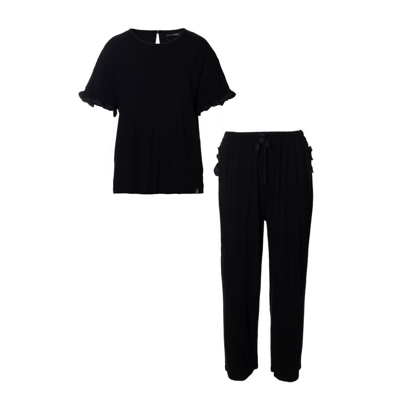 Bamboo Frill Tee Trouser Set In Black image