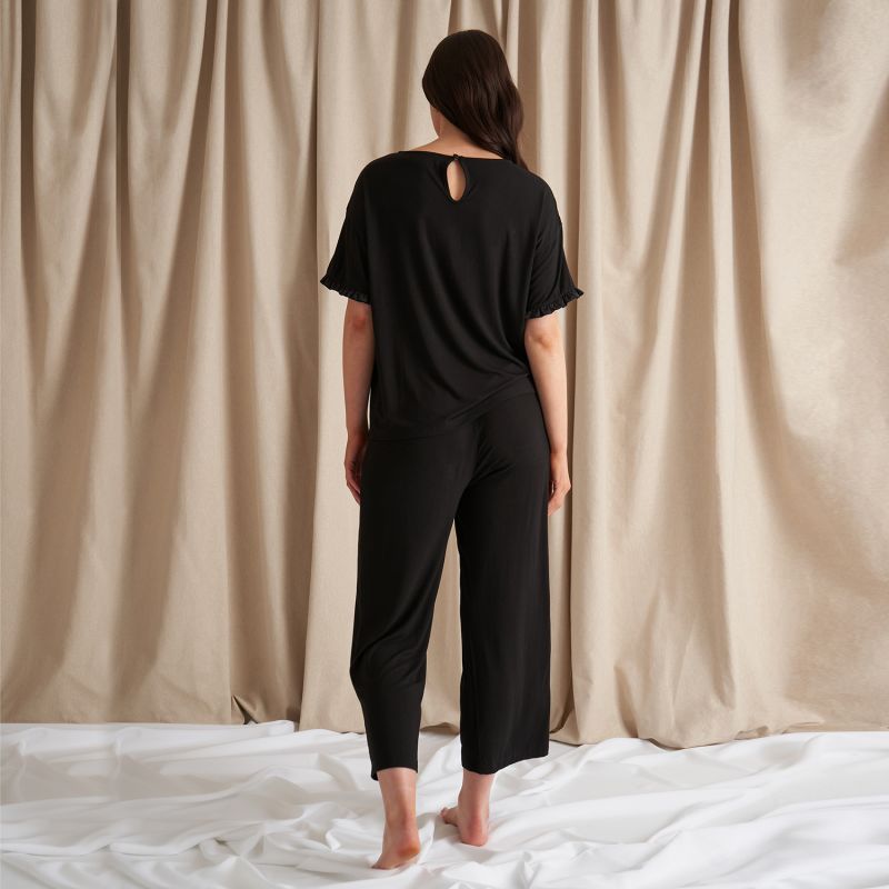 Bamboo Frill Tee Trouser Set In Black image