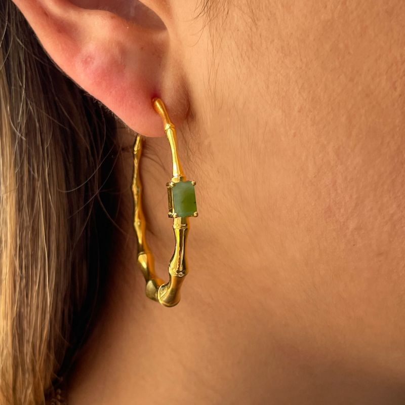 Gold Vermeil Bamboo Hoops - Aventurine image