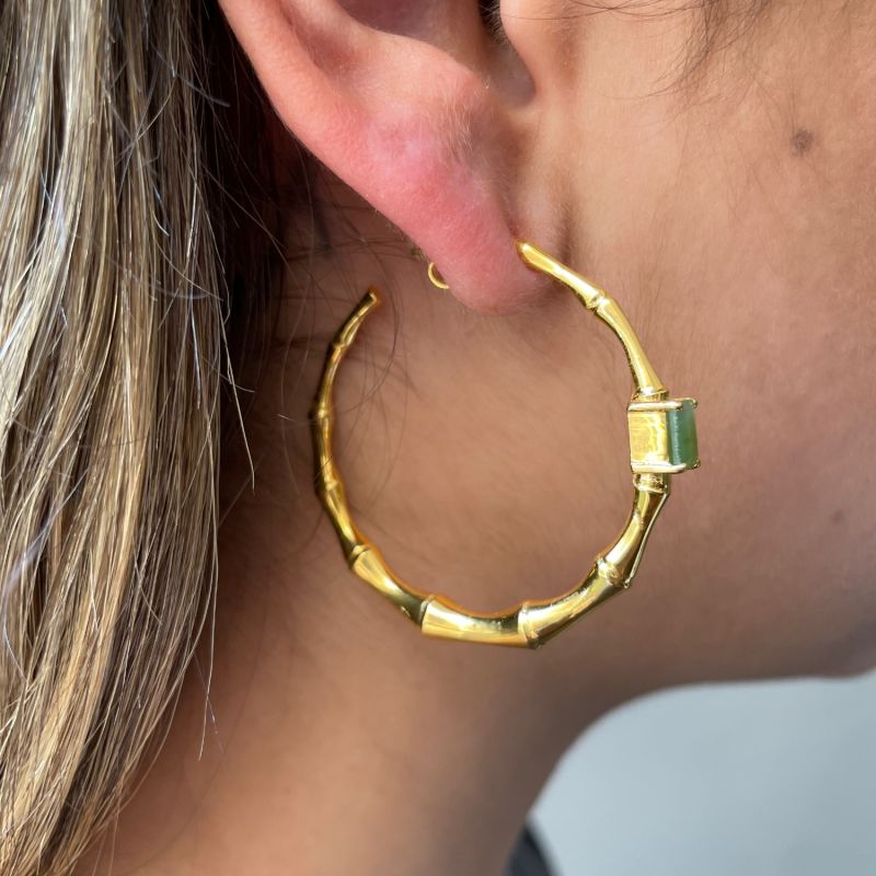 Gold Vermeil Bamboo Hoops - Aventurine image