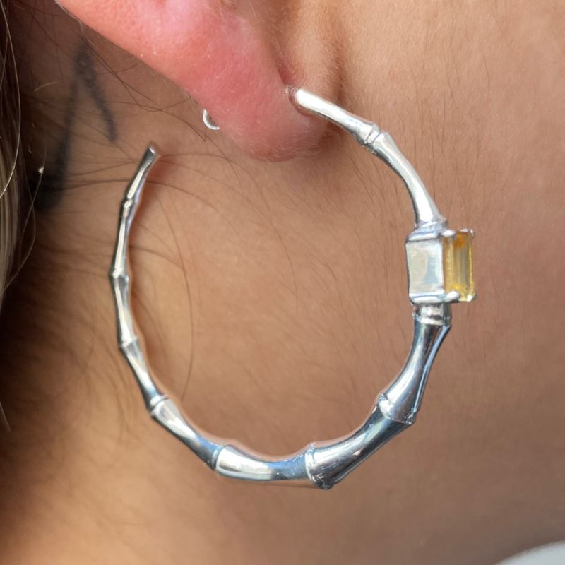 Sterling Silver Bamboo Hoops - Citrine image