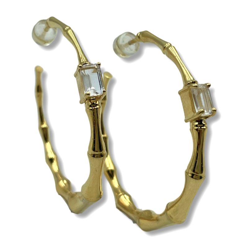 Gold Vermeil Bamboo Hoops - Clear Quartz image