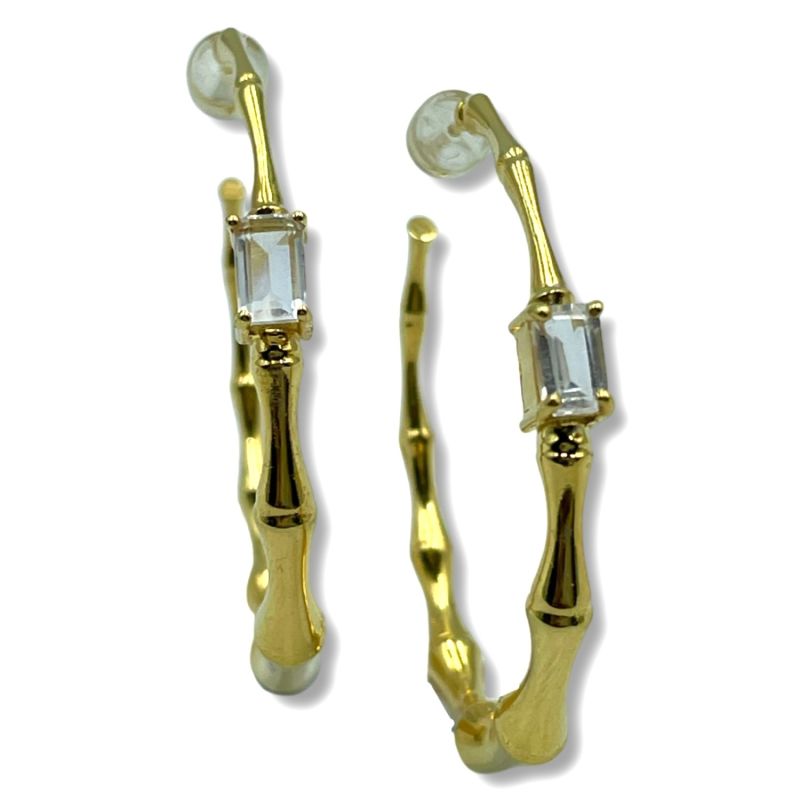 Gold Vermeil Bamboo Hoops - Clear Quartz image