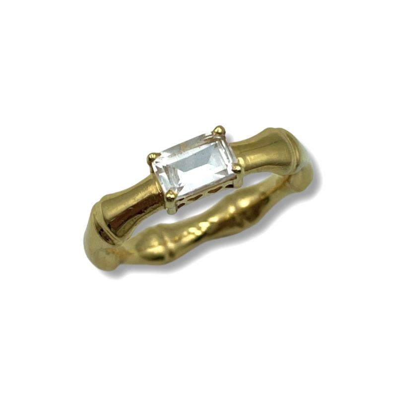 Gold Vermeil Bamboo Ring - Clear Quartz image