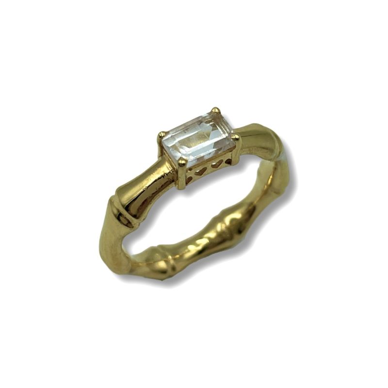 Gold Vermeil Bamboo Ring - Clear Quartz image