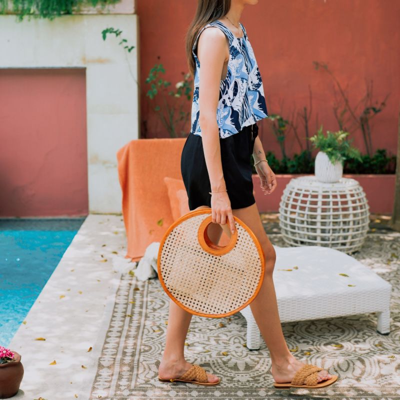 Barbara Woven Leather Sandals In Tan image