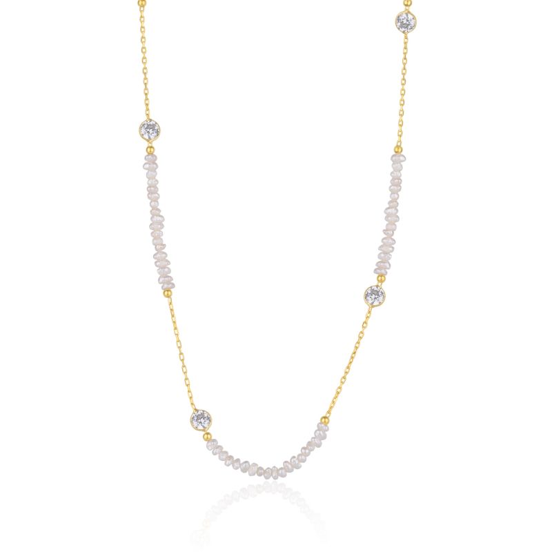 Baroque Irregular Pearl Jewelled Sterling Silver Chain Necklace In Gold image