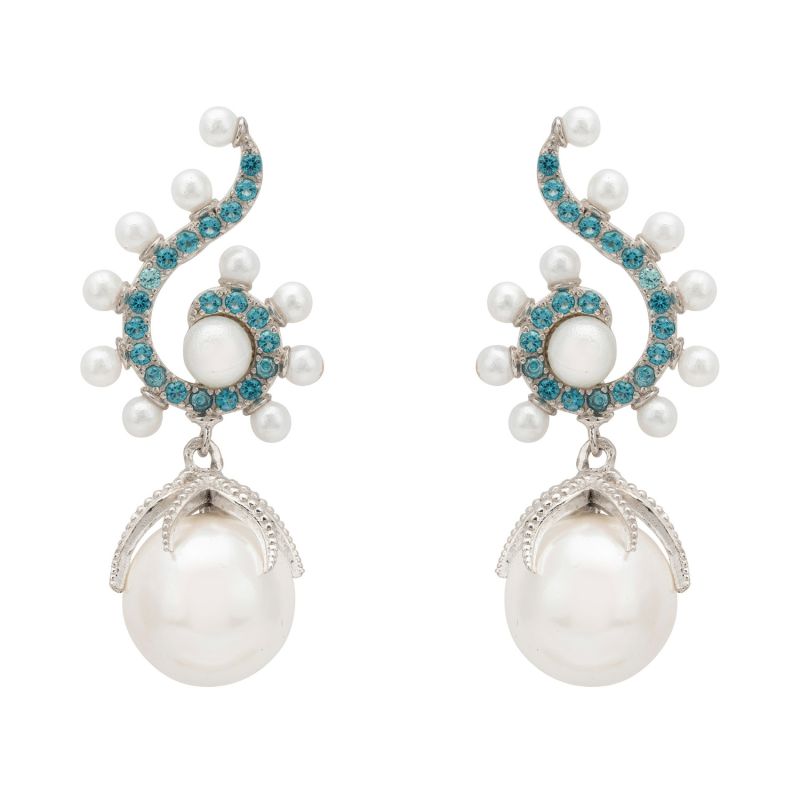 Baroque Pearl Poseidon Gemstone Drop Earrings Aqua Silver image