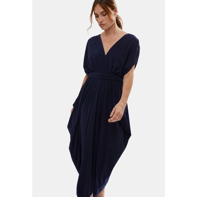 Batwing Pleated Maxi Dress Navy image