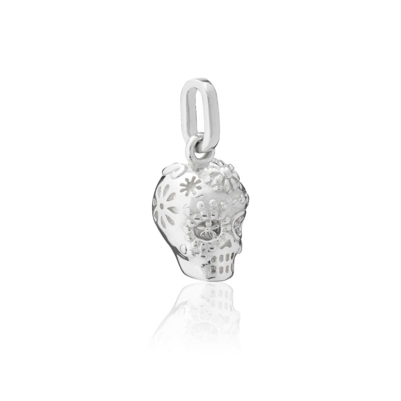 Exquisitely Detailed Sugar Skull Charm Handmade In Sterling Silver image