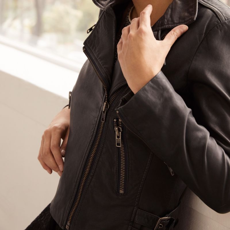 New Yorker Motor Jacket Worn In Charcoal Leather image