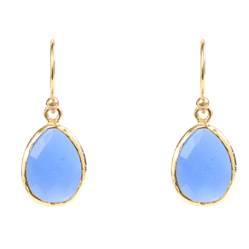 Petite Drop Earrings Dark Blue Chalcedony Gold image