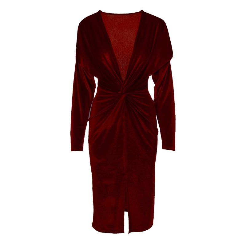 Burgundy Velvet Dress With Knot image