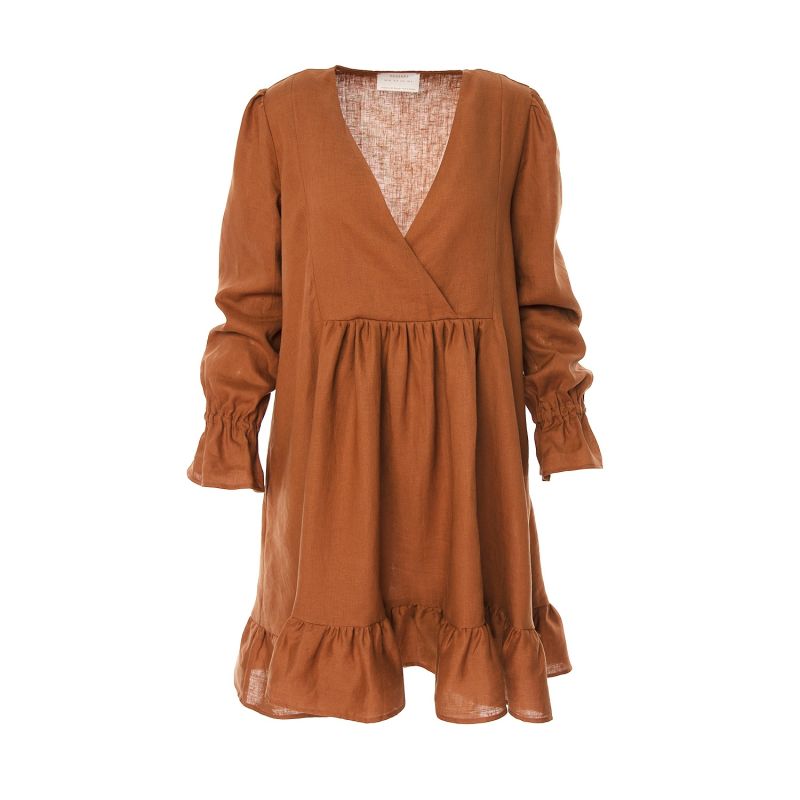 Paris Linen Midi Tunic Brown Dress image